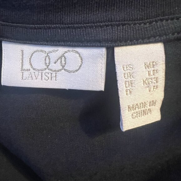 LOGO Lavish Lori Goldstein Women's Knit Dress Lace Hem Black Petite Medium New - Picture 4 of 11